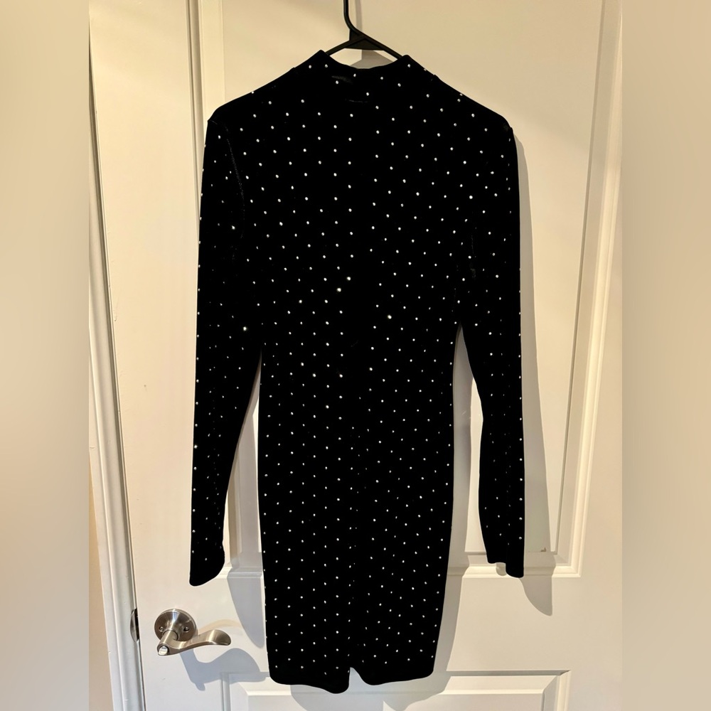 H&M Black Long Sleeve Velvet Dress with Rhinestones - Picture 4 of 6